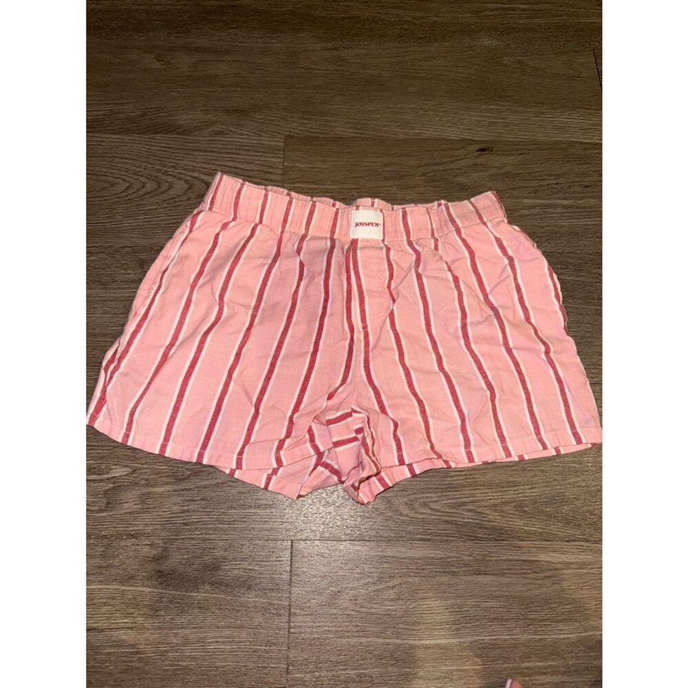 Striped Pink High-Waist Women’s Shorts with Elastic Waistband